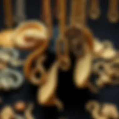 Historical display of vintage snake chain charms