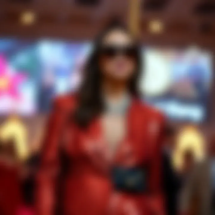 Stylish accessorized sequin pant suit ensemble for an event