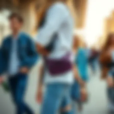 Fashionable individuals showcasing anti-theft fanny packs in various styles