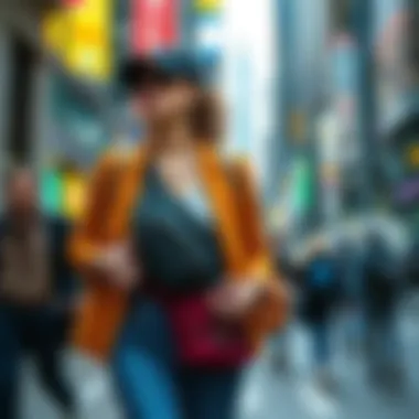 Travelers using anti-theft fanny packs in a bustling city