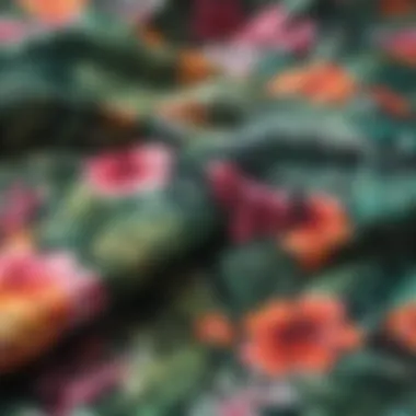 Close-up of fabric showcasing vibrant tropical patterns