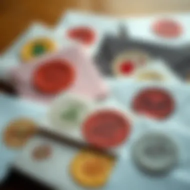 An assortment of colorful envelope seals with various holiday designs.