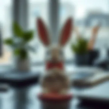 Bunny phone holder displayed in a modern workspace