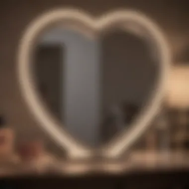 Stylish heart-shaped mirror in a chic vanity setup