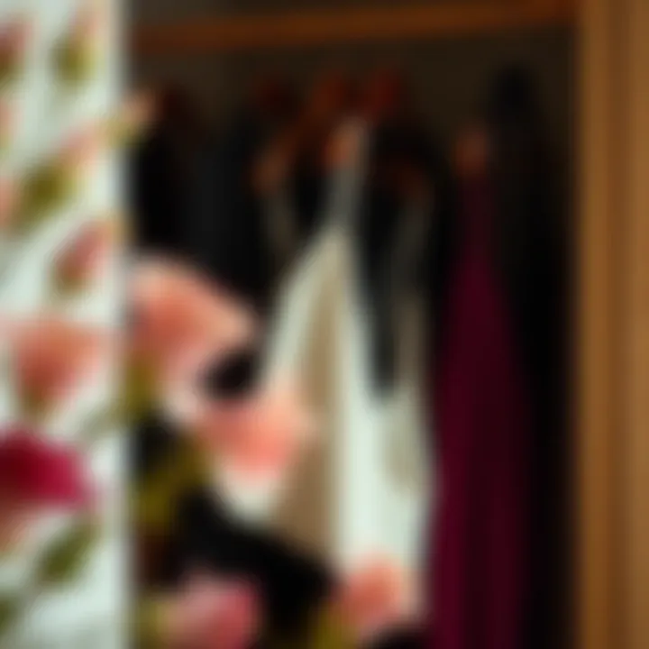 Stylish arrangement of wine camisoles in a contemporary wardrobe