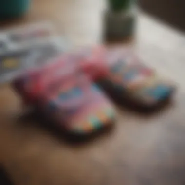Colorful fabric reading glasses pouches with various patterns displayed on a table.