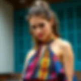 Elegant paisley halter dress in vibrant colors