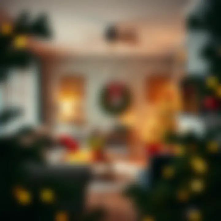 Cozy living space adorned with Christmas peel and stick wallpaper creating a holiday atmosphere