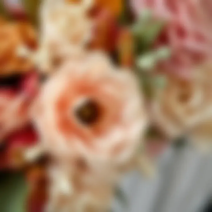 Close-up of high-quality materials used in artificial flower swags, emphasizing texture and detail.