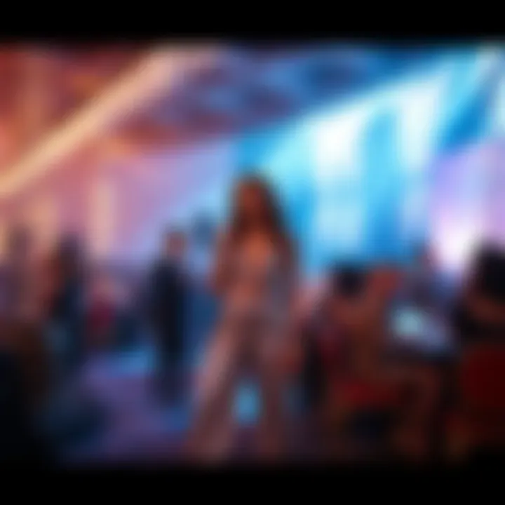 Glamorous Event Atmosphere with Jumpsuit Fashion Fashionable event setting featuring sequin jumpsuits