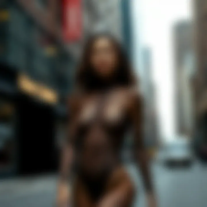 Artistic representation of the sheer cheetah bodysuit in an urban setting