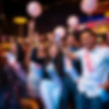 Group of friends celebrating with white birthday sashes during a festive event.