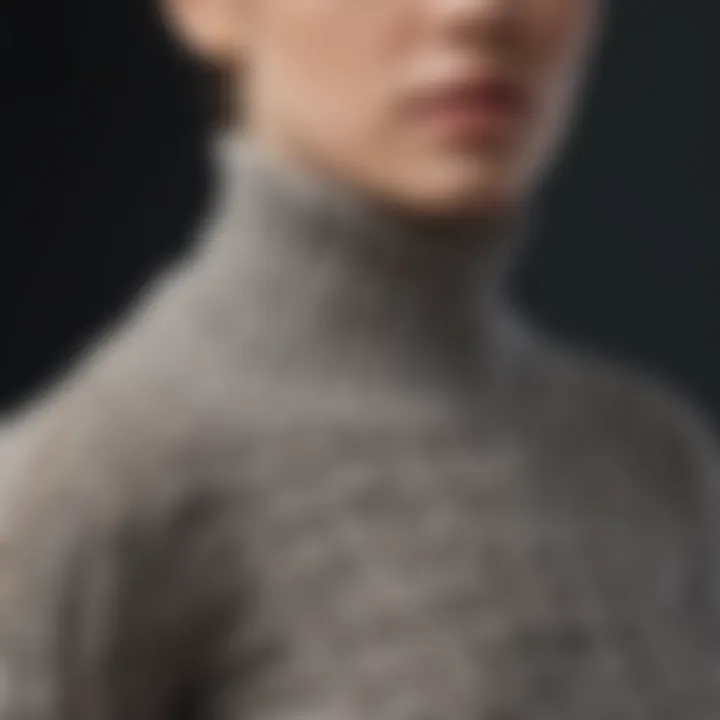 Close-up of a ribbed texture showcasing the intricate knit pattern of a turtleneck sweater