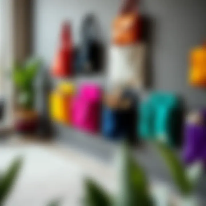 Stylish arrangement of colorful felt wall pockets in a modern interior