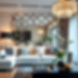 Elegant arrangement of 3D acrylic mirror wall stickers in a modern living room