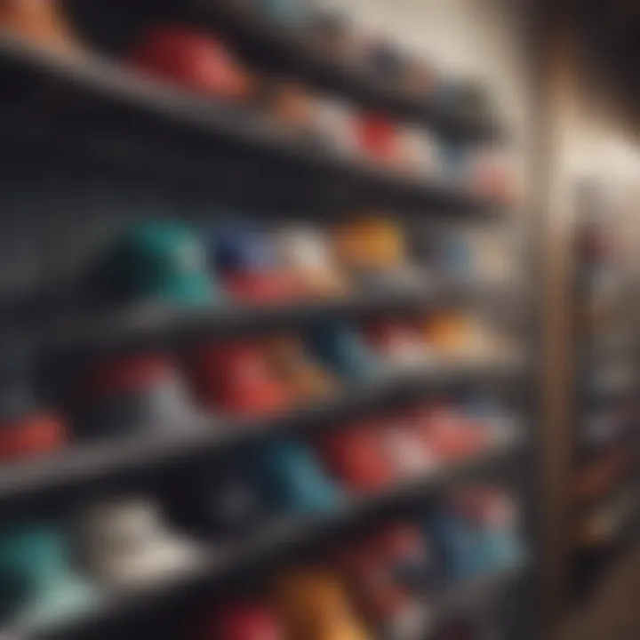 Colorful caps organized on a stylish hanging rack