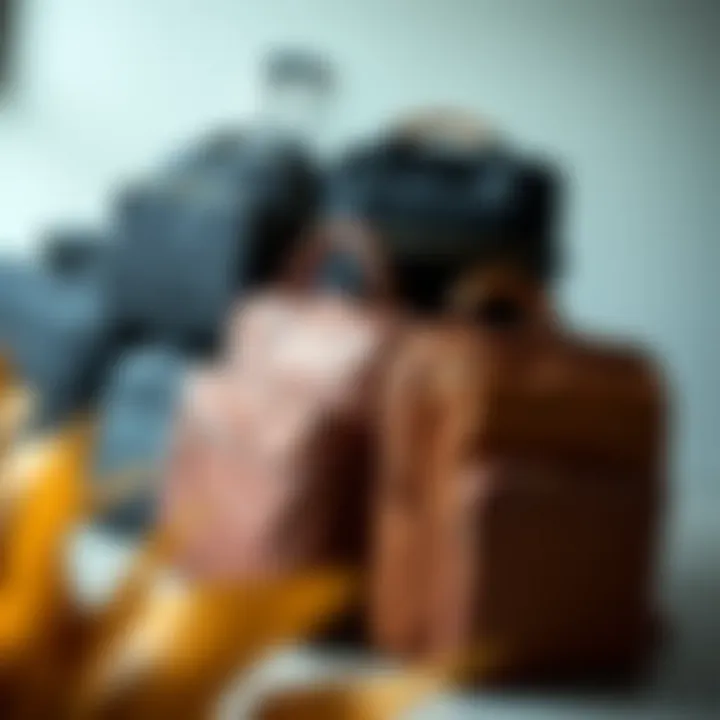 Different styles of multiple compartment laptop bags arranged creatively