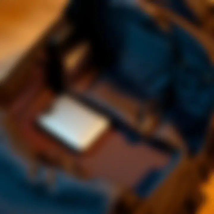 Close-up of the interior layout of a compartmentalized laptop bag