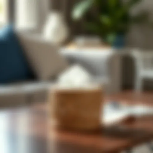 Elegant rattan tissue holder on a coffee table