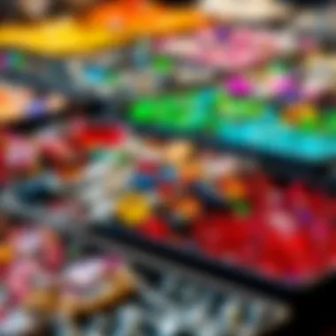 Colorful display of gemstones organized in stacking jewelry trays