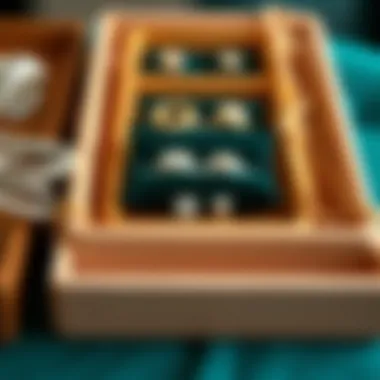 Close-up of luxurious materials used in stacking jewelry trays