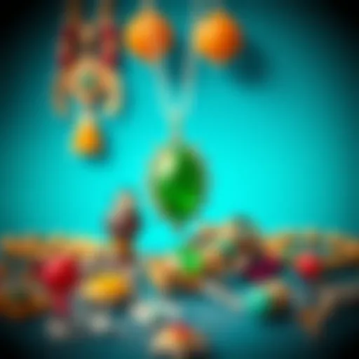 A vibrant collection of eclectic jewelry pieces showcasing unique designs and bold colors.