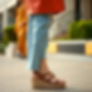 Toe loop wedge sandals paired with fashionable outfits