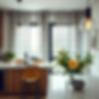 Geometric curtains complementing modern kitchen styles