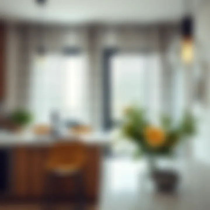 Geometric curtains complementing modern kitchen styles