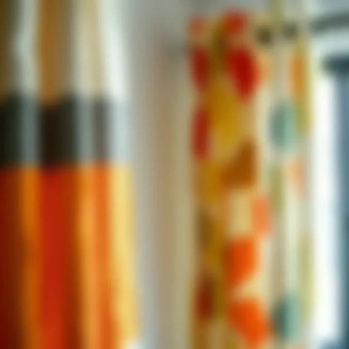 Variety of materials used for geometric kitchen curtains