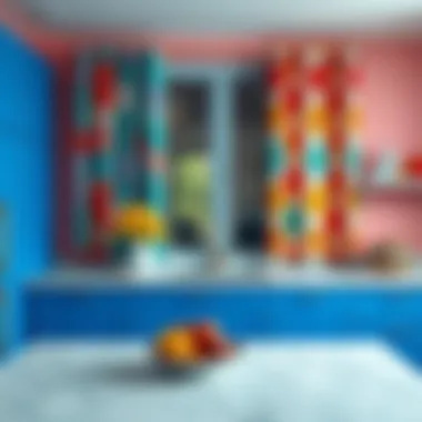 Vibrant colors of geometric curtains adding charm to kitchen decor