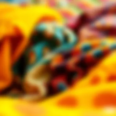 An array of vibrant fabrics typical of disco outfits