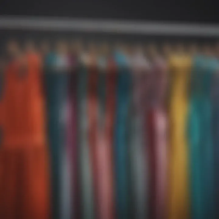 A vibrant collection of casual dresses displayed on hangers, showcasing various styles and colors.