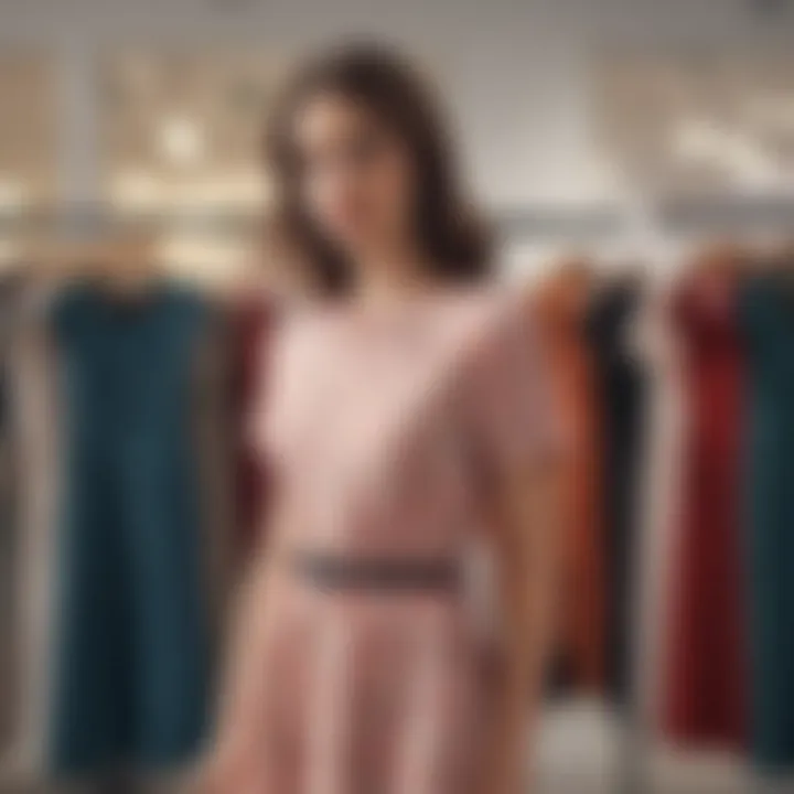 Seasonal display of casual dresses with price tags showing discounts, representing sale dynamics.