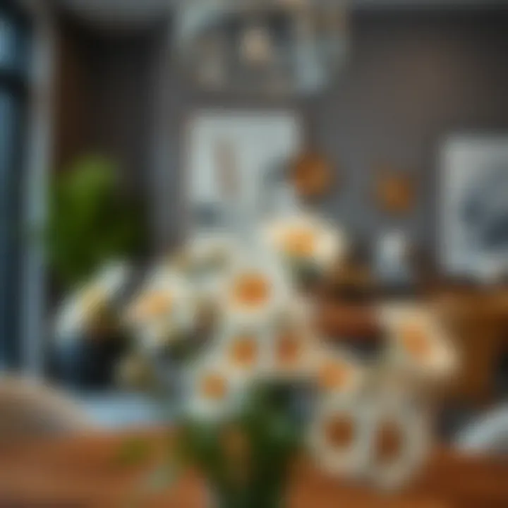 Stylish interior featuring faux daisies as a centerpiece decoration