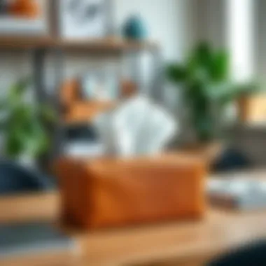 Sustainable Style in Home Office Eco-friendly faux leather tissue box placed in a sustainable home office