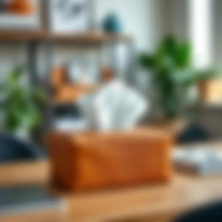 Sustainable Style in Home Office Eco-friendly faux leather tissue box placed in a sustainable home office