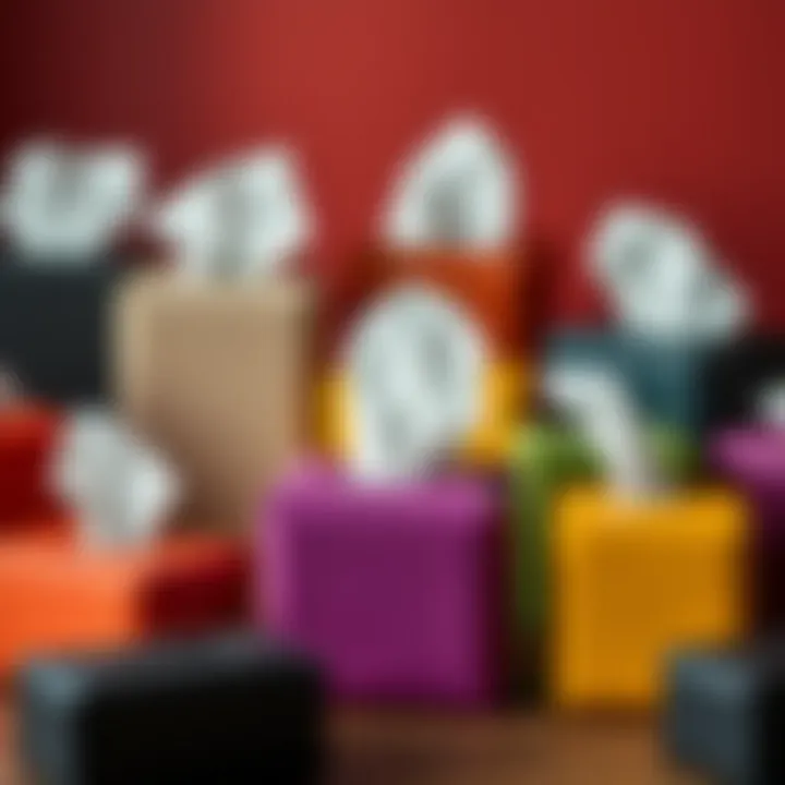 Vibrant Faux Leather Options Variety of colorful faux leather tissue boxes arranged artistically