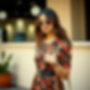 Stylish belted floral dress paired with accessories