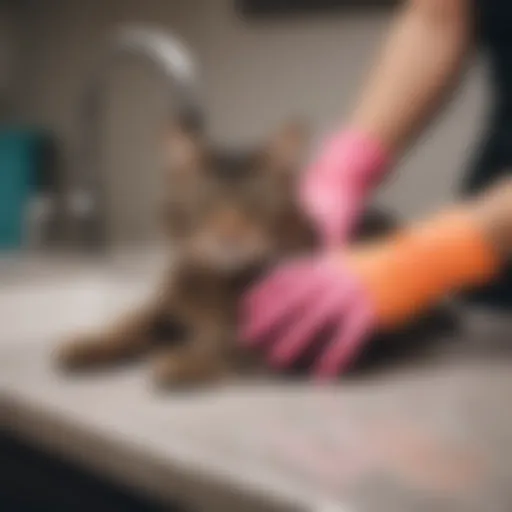 Colorful gloves resting on a countertop