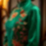 A beautifully crafted green cheongsam dress highlighting intricate embroidery
