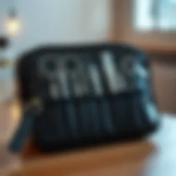 Stylish manicure bag with essential tools displayed