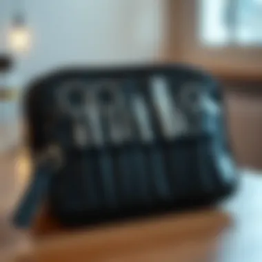 Stylish manicure bag with essential tools displayed