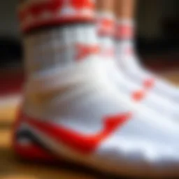 Close-up of mid calf basketball socks showcasing the material texture and design