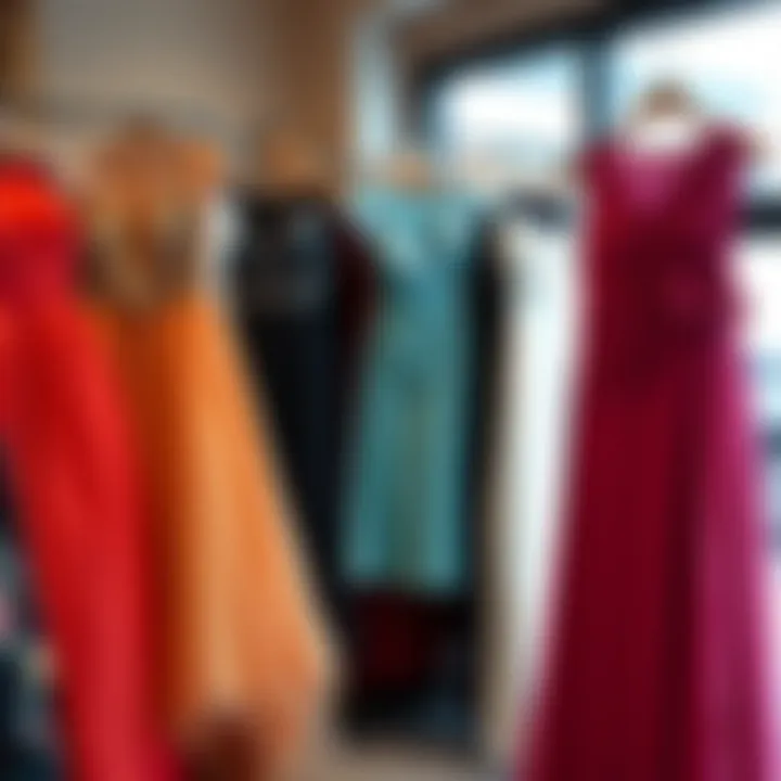 Boutique Collection of Mod Dresses A collection of mod prom dresses displayed in a boutique