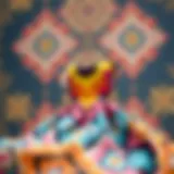 A stunning mod prom dress with vibrant colors and geometric patterns