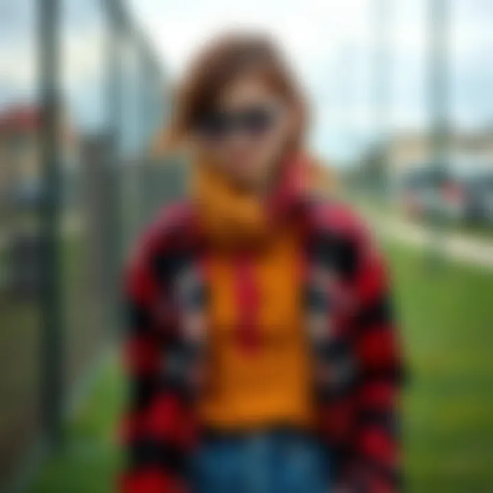 A modern outfit styled with colorful flannel, highlighting contemporary fashion trends