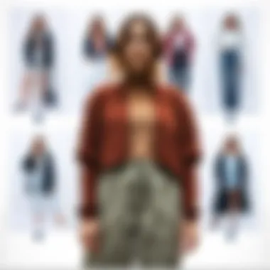 A mood board featuring various outfit combinations with the crop shrug cardigan, showcasing its adaptability.