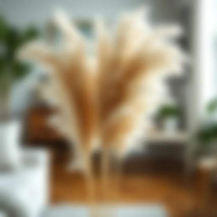 Pampas grass in a stylish home decor setting, highlighting its fluffy plumes