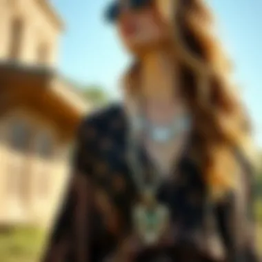 Stylish bohemian outfit accessorized with unique jewelry